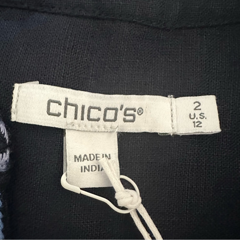 Chico’s Navy Blue Embellished Beaded Linen Dress - Picture 12 of 16